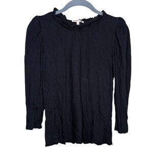 Sundry long sleeve ruffle neck top navy blue size 0 / xs women’s pima cotton